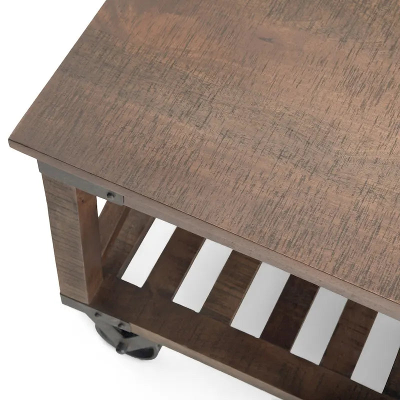 WYNDENHALL Barrie SOLID MANGO WOOD and Metal 32 inch Wide Square Industrial Coffee Table in Distressed Dark Brown - 32 x 32 x 18