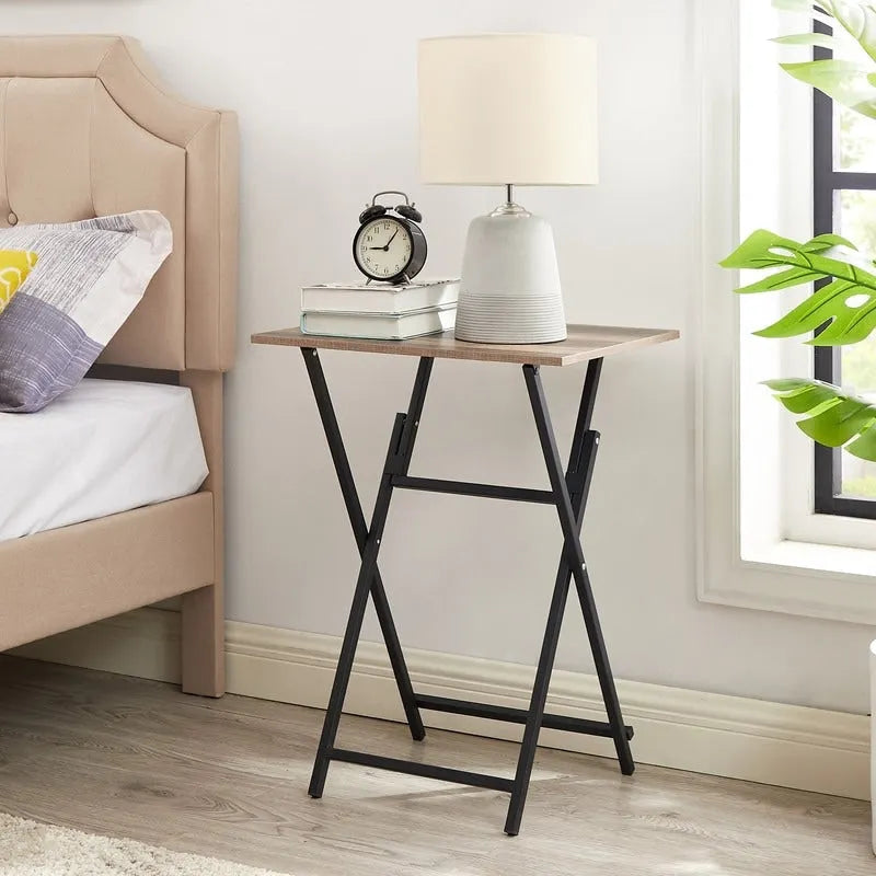 2-Piece Folding TV Tray Table Noassembly Required Portable Sofa Side Table,Snack Table for Small Spaces, Rustic Brown and Black