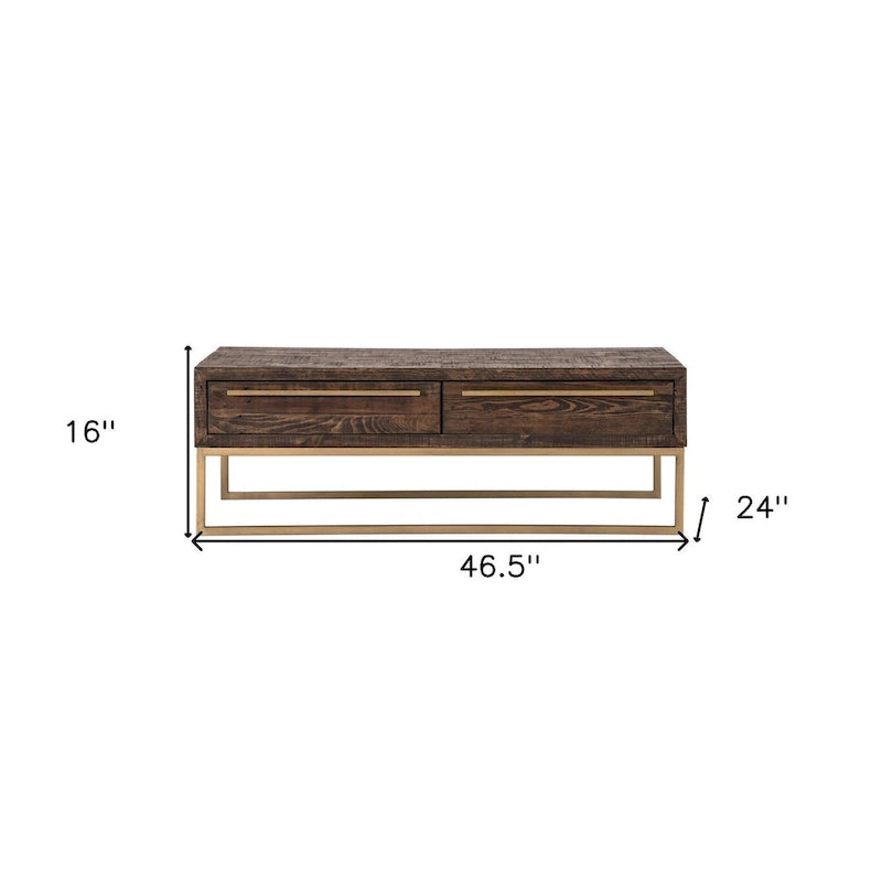 HomeRoots 47 Dark Brown And Gold Metal Coffee Table With Drawer - 46.5