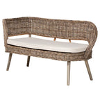 Raisa Modern Bohemian Natural Kubu Rattan and Acacia Wood 2-Piece Dining Nook Banquette Set