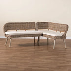 Raisa Modern Bohemian Natural Kubu Rattan and Acacia Wood 2-Piece Dining Nook Banquette Set