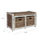 happimess Rustic 30 2 Drawer Wicker Storage Bench, Gray
