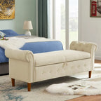 Storage Bench for Bedroom End of Bed Rolled Armed Linen Fabric Ottoman Couch Long Bench