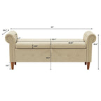 Storage Bench for Bedroom End of Bed Rolled Armed Linen Fabric Ottoman Couch Long Bench
