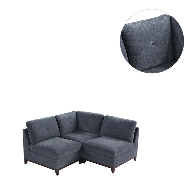 3 Piece Chenille Fabric Modular Corner Sofa and Armless Chair Set