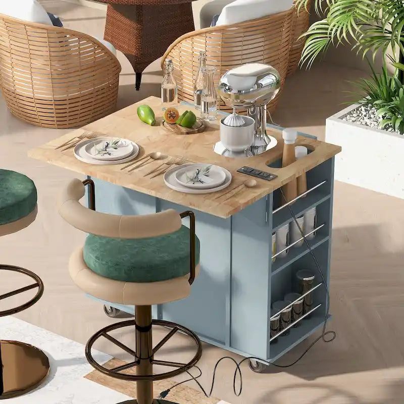 Kitchen Storage Island with Drop Leaf and Power Outlet