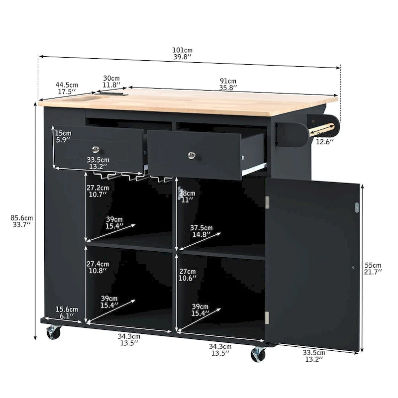 Kitchen Storage Island with Drop Leaf and Power Outlet