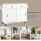 Kitchen Cart Featuring Rubber Wood Drop-Leaf Countertop, Adjustable Height, and Concealed Sliding Barn Door Storage