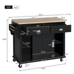 Kitchen Cart Featuring Rubber Wood Drop-Leaf Countertop, Adjustable Height, and Concealed Sliding Barn Door Storage