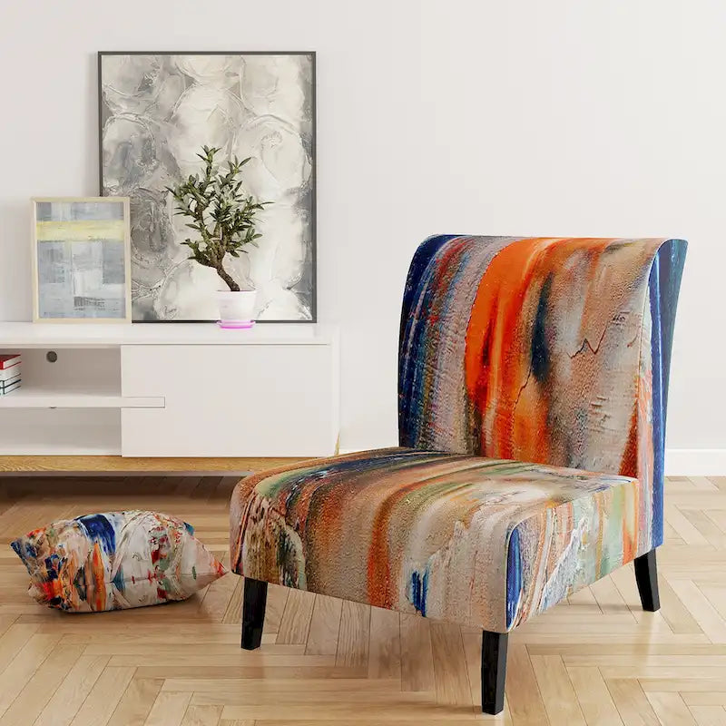 Designart Colorful Abstract Painting Strokes II Upholstered Modern Accent Chair and Arm Chair