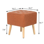 Adeco Square Faux Leather Tufted Footstool Ottoman Footrest Stool