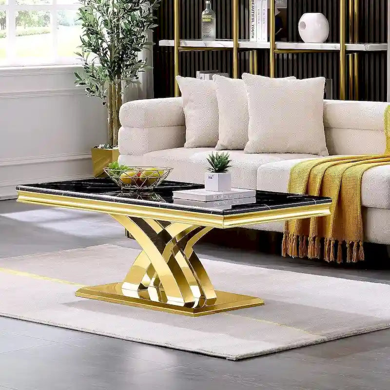 Modern Coffee Table 48 Rectangular Coffee Table with X Base Pedestal Coffee Tables for Living Room