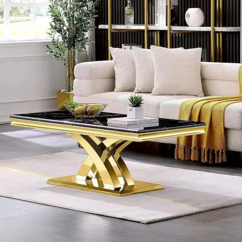Modern Coffee Table 48 Rectangular Coffee Table with X Base Pedestal Coffee Tables for Living Room