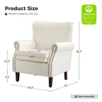 Levi Transitional Leather Armchair with Nailhead Trim Rolled Arms by HULALA HOME