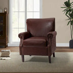 Levi Transitional Leather Armchair with Nailhead Trim Rolled Arms by HULALA HOME