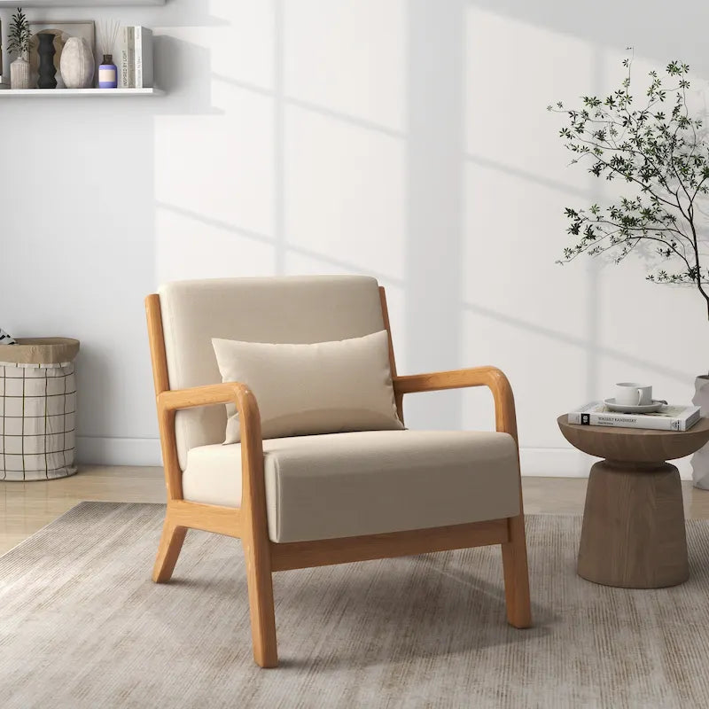 Mid-Century Modern Fabric Upholstered Wood Arm Chair