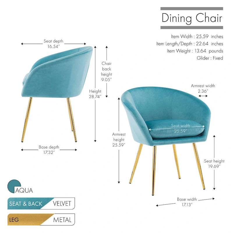 Dining Chair, Velvet Upholstery, Gold Metal Legs
