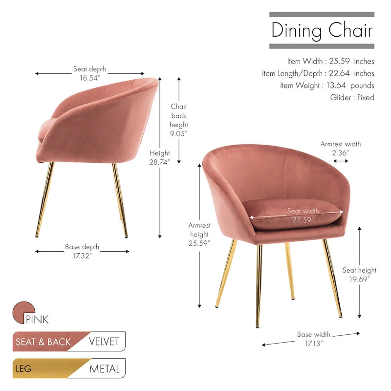 Dining Chair, Velvet Upholstery, Gold Metal Legs