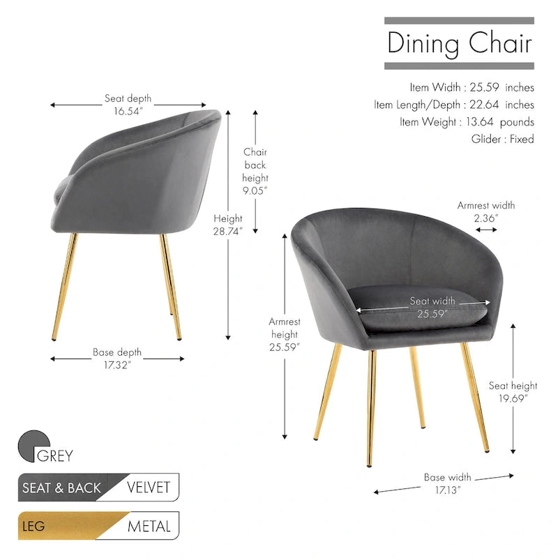 Dining Chair, Velvet Upholstery, Gold Metal Legs