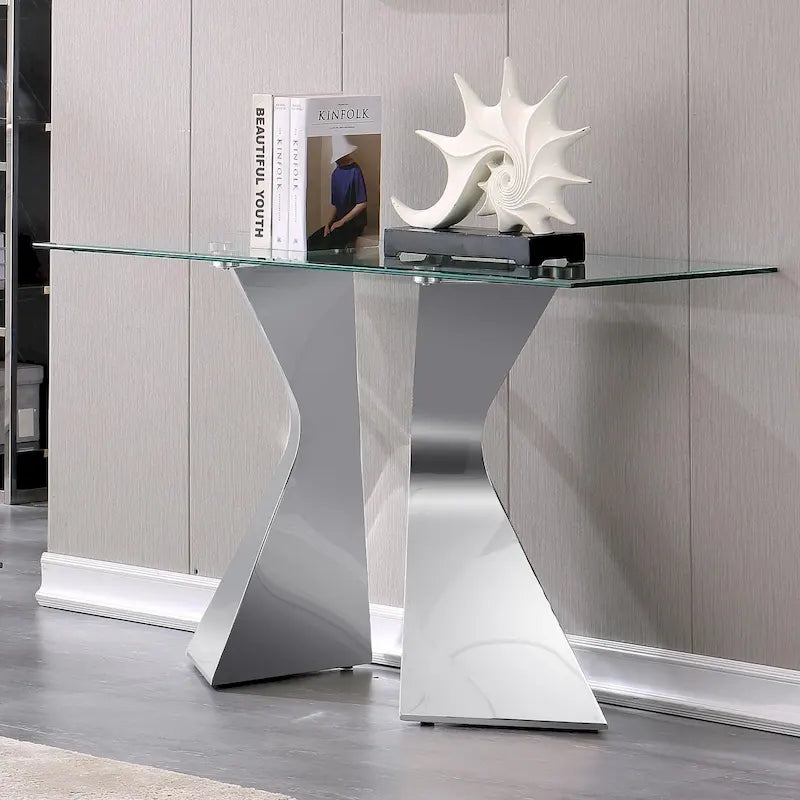 Luxury 51 inch Console Table Rectangular Sofa Entryway Console Table with Rectangle Tempered Glass Top and Metal Legs