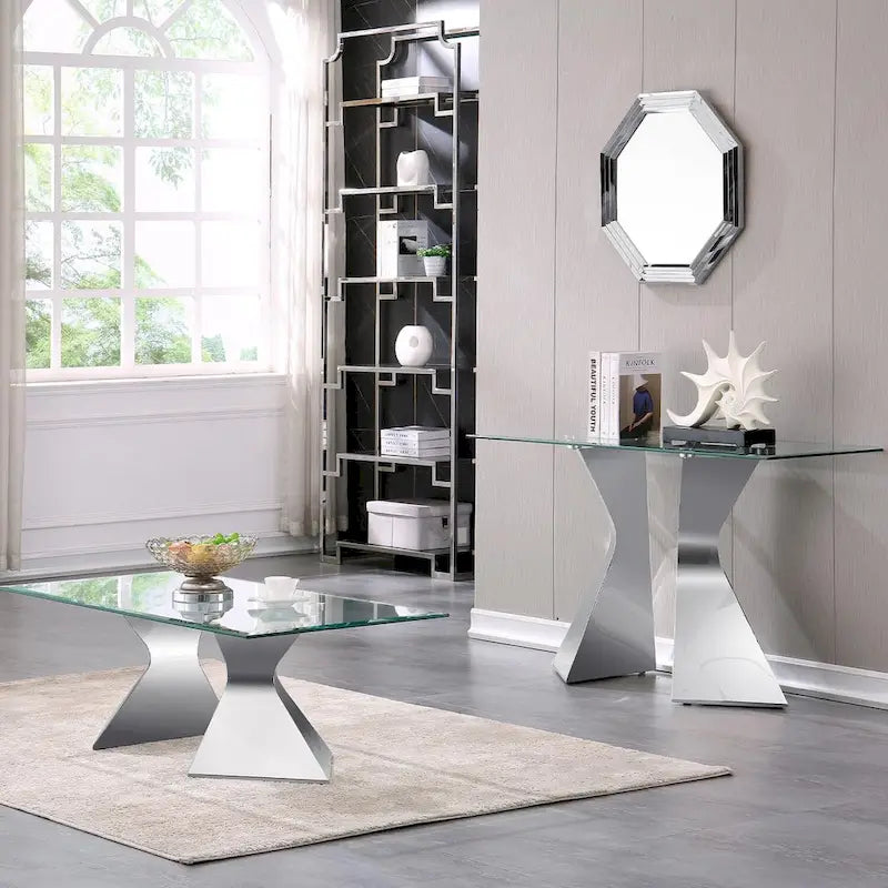 Luxury 51 inch Console Table Rectangular Sofa Entryway Console Table with Rectangle Tempered Glass Top and Metal Legs