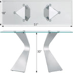 Luxury 51 inch Console Table Rectangular Sofa Entryway Console Table with Rectangle Tempered Glass Top and Metal Legs