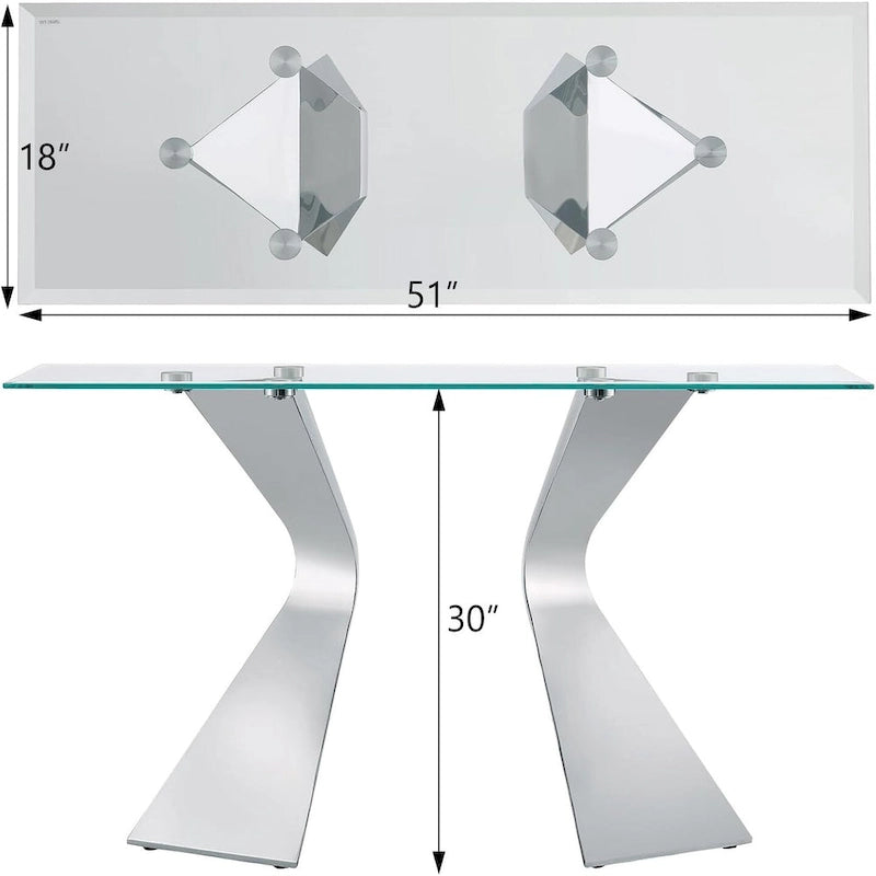 Luxury 51 inch Console Table Rectangular Sofa Entryway Console Table with Rectangle Tempered Glass Top and Metal Legs