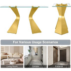 Luxury 51 inch Console Table Rectangular Sofa Entryway Console Table with Rectangle Tempered Glass Top and Metal Legs
