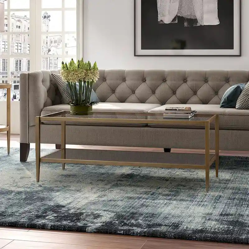 Hera 45 Wide Rectangular Coffee Table with Mirror Shelf
