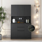 74 Freestanding Kitchen Pantry Cabinet Cupboard with 6 Doors,3 Shelves and 2 Drawer, Laundry Room Storage