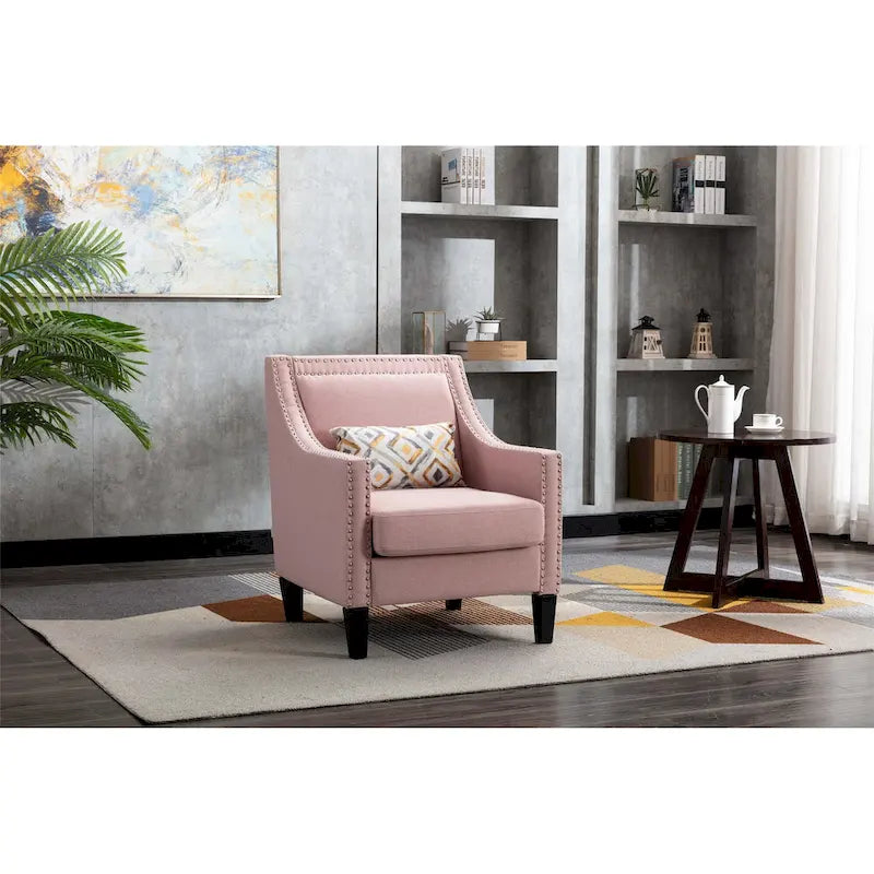 Linen Nailhead Accent Solid Wood Leg Living Room Armchair