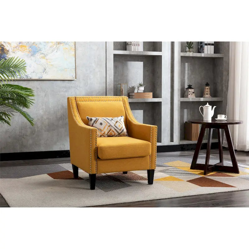 Linen Nailhead Accent Solid Wood Leg Living Room Armchair