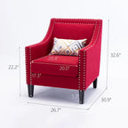Linen Nailhead Accent Solid Wood Leg Living Room Armchair