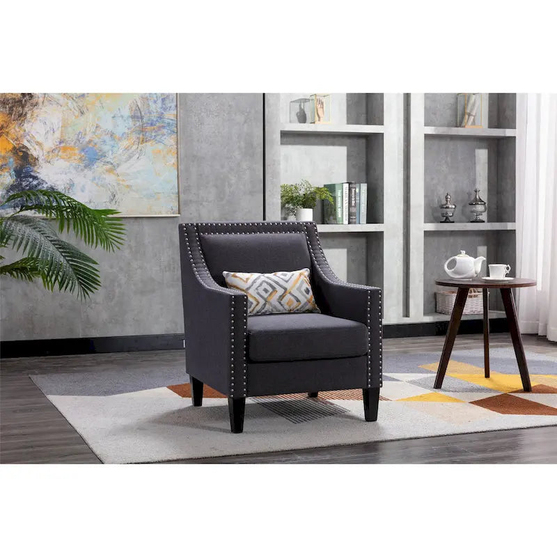 Linen Nailhead Accent Solid Wood Leg Living Room Armchair