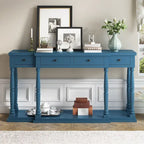 Retro Senior 4-Drawer 1-Shelf Console Table, Classic Entrance Display Table Entryway Table, Storage Sofa Table