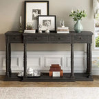 Retro Senior 4-Drawer 1-Shelf Console Table, Classic Entrance Display Table Entryway Table, Storage Sofa Table