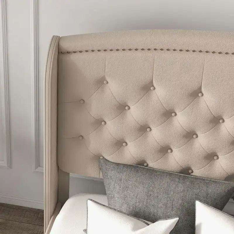 Upholsted Bed Frame with Wingback Headboard, Full Size