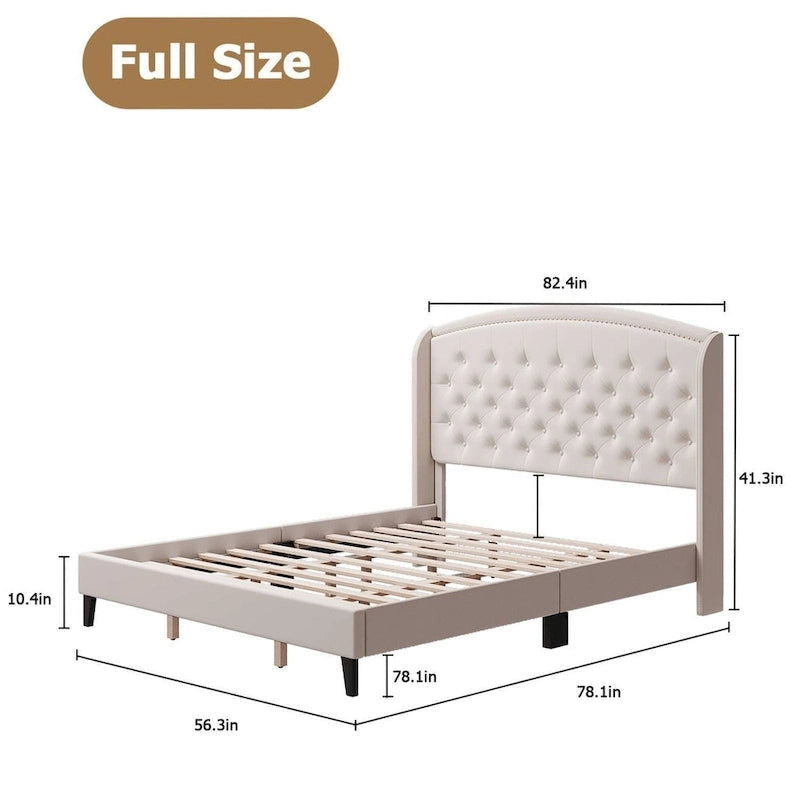 Upholsted Bed Frame with Wingback Headboard, Full Size