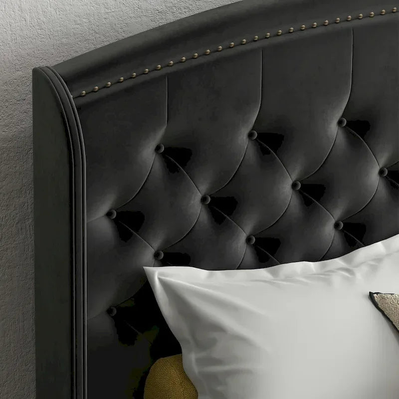 Upholsted Bed Frame with Wingback Headboard, Full Size