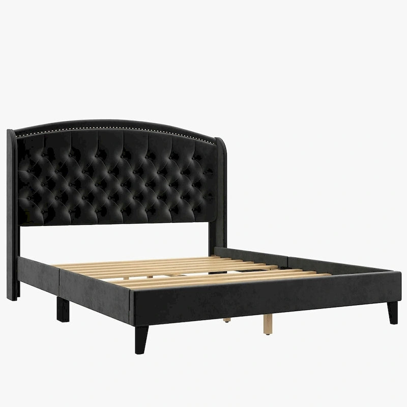 Upholsted Bed Frame with Wingback Headboard, Full Size