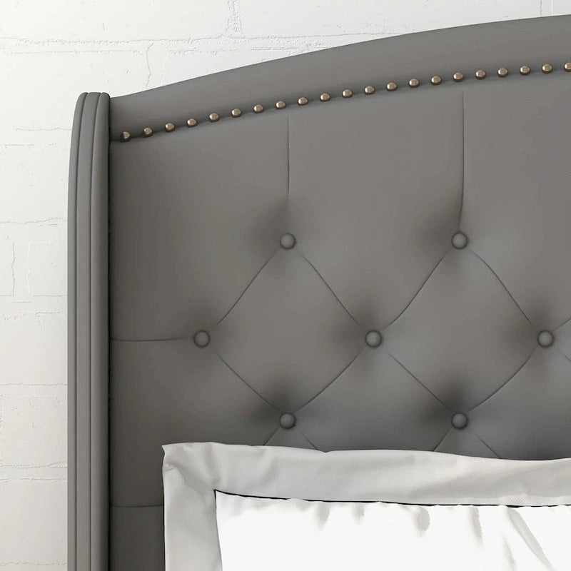 Upholsted Bed Frame with Wingback Headboard, Full Size