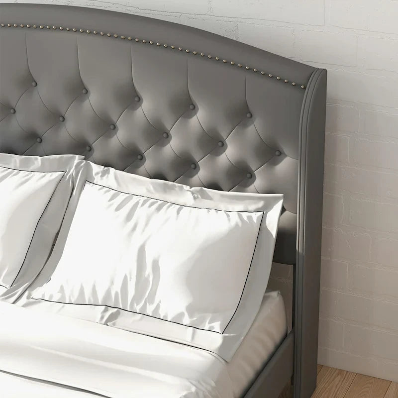 Upholsted Bed Frame with Wingback Headboard, Full Size