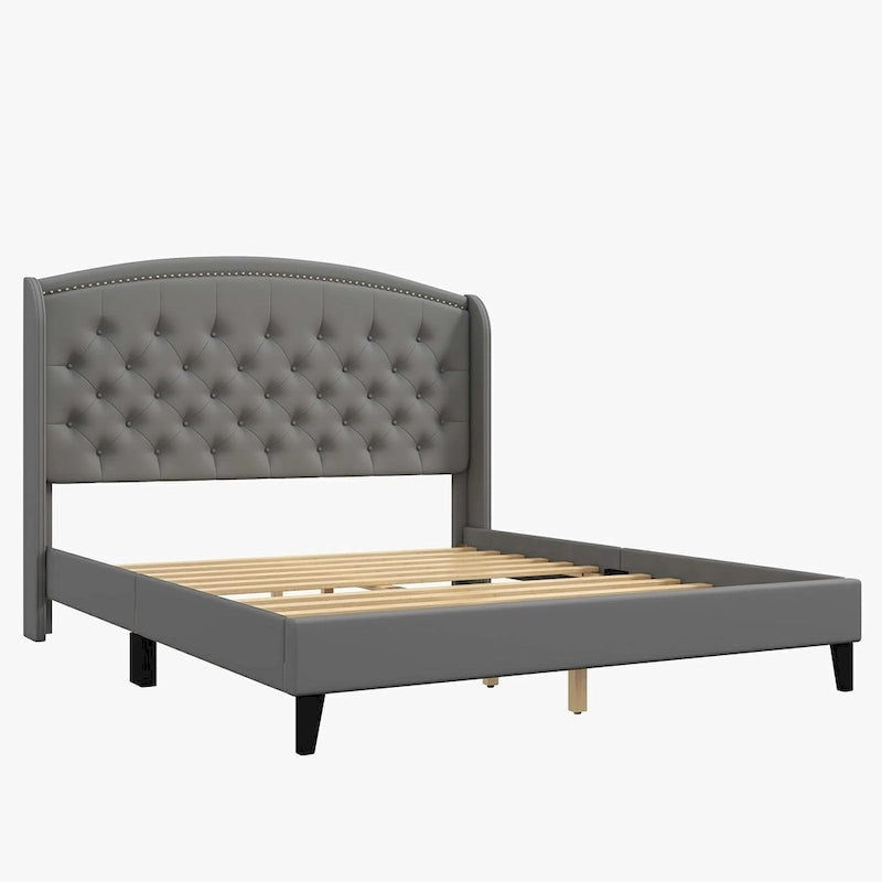 Upholsted Bed Frame with Wingback Headboard, Full Size