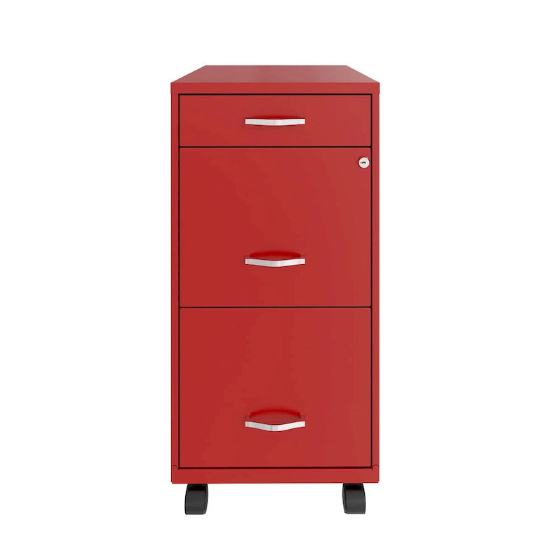 Space Solutions 18 Deep 3 Drawer Mobile Metal File Cabinet, Lava Red
