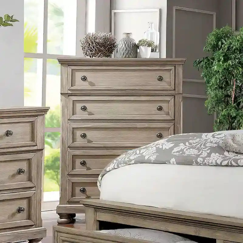 Transitional-Style Grey Wood Two-Piece Set: Storage Sleigh Bed & Cabinet Combo