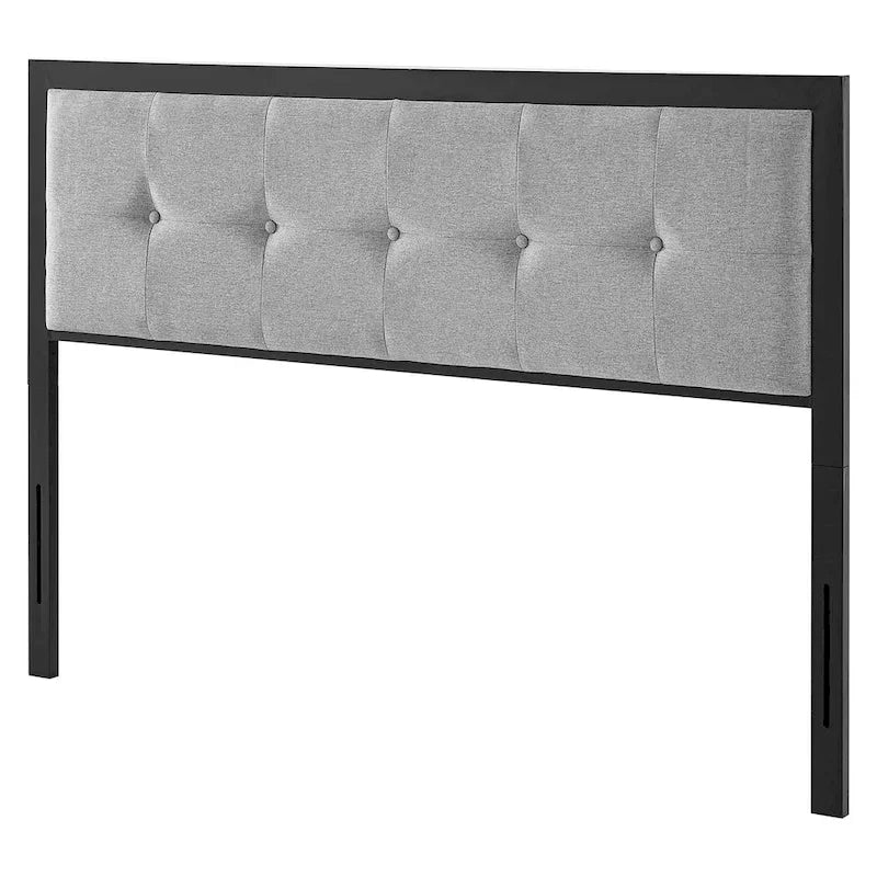 Waldorf Modern Light Grey Fabric Button Tufted Upholstered King Size Metal Headboard
