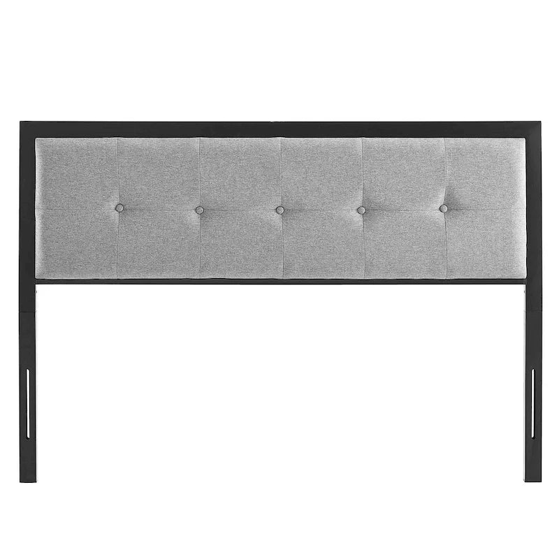 Waldorf Modern Light Grey Fabric Button Tufted Upholstered King Size Metal Headboard
