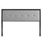 Waldorf Modern Light Grey Fabric Button Tufted Upholstered King Size Metal Headboard