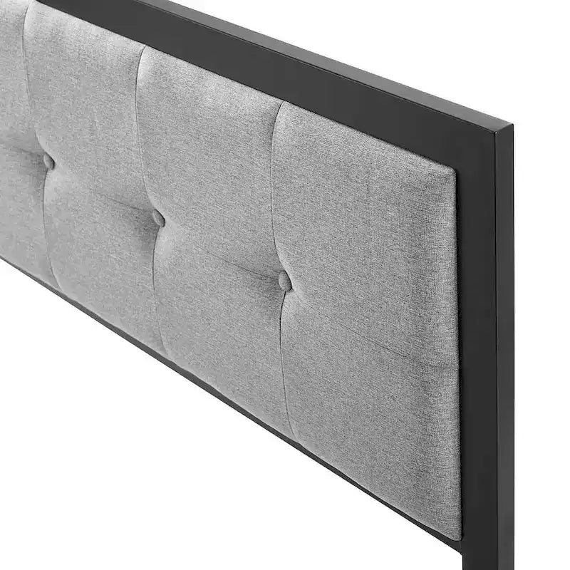 Waldorf Modern Light Grey Fabric Button Tufted Upholstered King Size Metal Headboard
