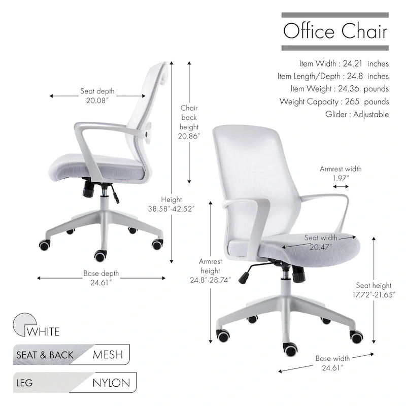 Porthos Home Casen Office Chair, Mesh Back, Height Adjustable Seat
